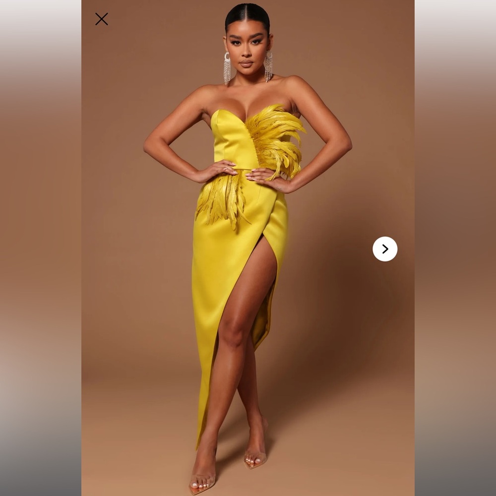 Maxi Dress with Feathers in Color Chartreuse